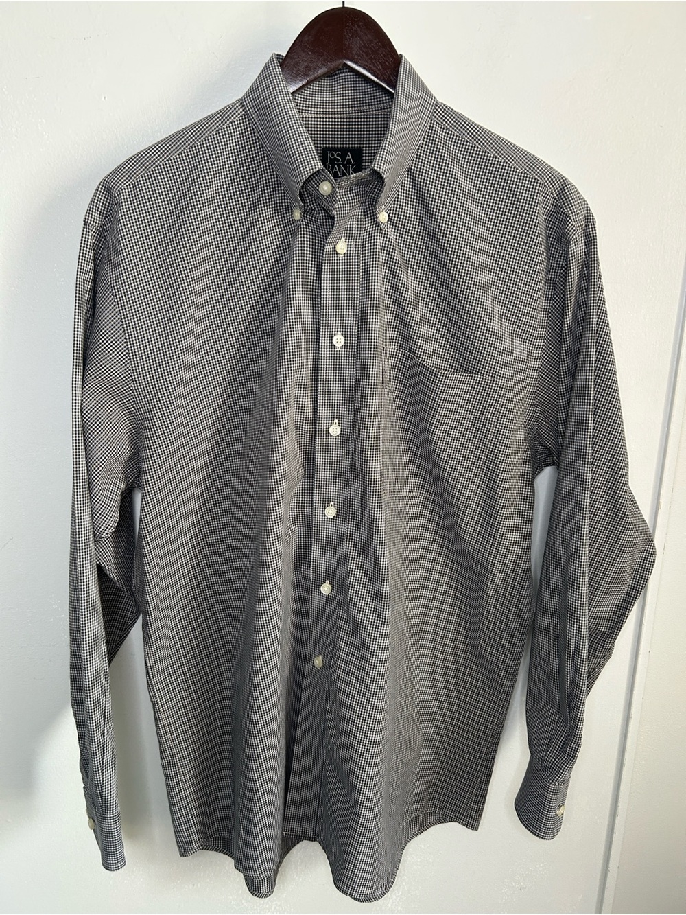 Jos. A. Bank Executive Collection Button Down Shirt Medium Black Tan Microcheck - Picture 8 of 8
